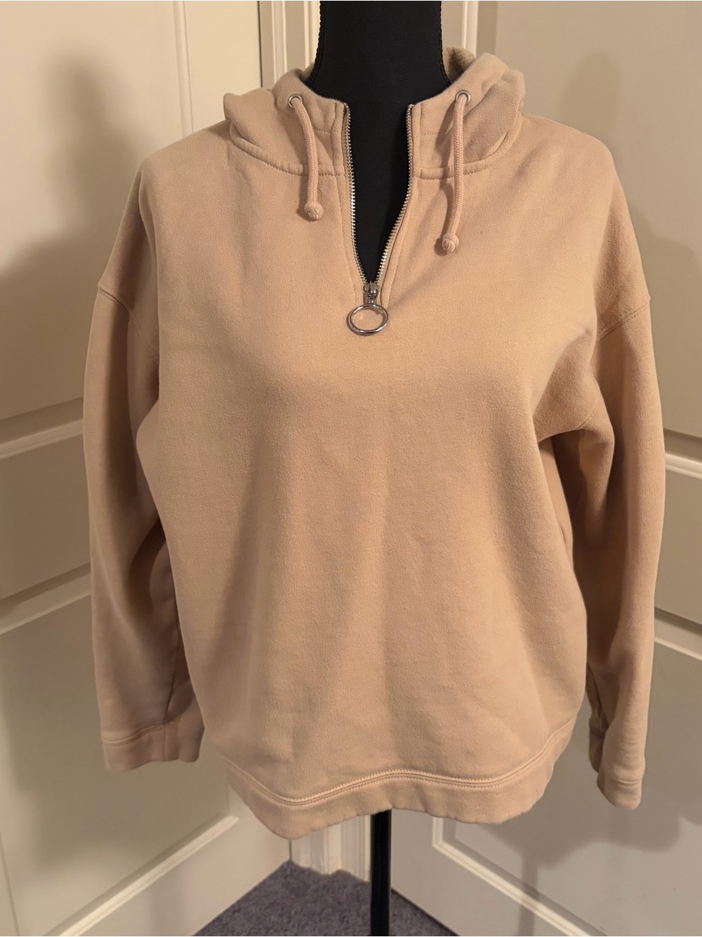 Topshop Beige Half-Zip Hoodie with Ring Pull